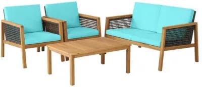 Hivvago 4 Pieces Patio Rattan Furniture Set with Removable Cushions