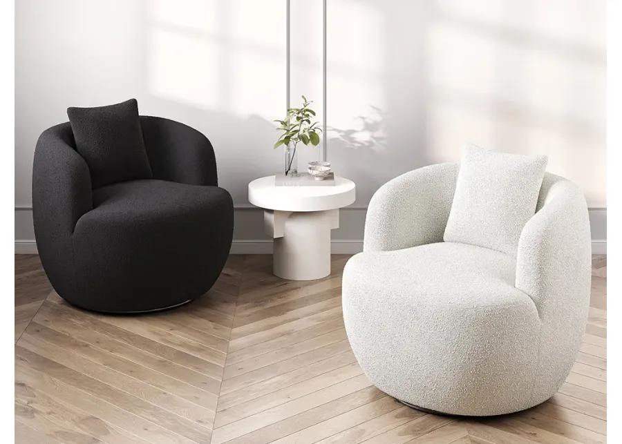 BELLEZE Wide Swivel Barrel Chair, Modern Round Boucle Swivel Armchair Curved Backrest Upholstered 360�Swivel Sofa Accent Chair with Pillow, Comfy Swivel Accent Chair for Living Room -Francisco (White)