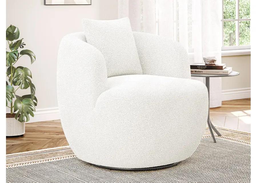 BELLEZE Wide Swivel Barrel Chair, Modern Round Boucle Swivel Armchair Curved Backrest Upholstered 360�Swivel Sofa Accent Chair with Pillow, Comfy Swivel Accent Chair for Living Room -Francisco (White)