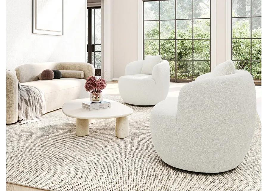 BELLEZE Wide Swivel Barrel Chair, Modern Round Boucle Swivel Armchair Curved Backrest Upholstered 360�Swivel Sofa Accent Chair with Pillow, Comfy Swivel Accent Chair for Living Room -Francisco (White)