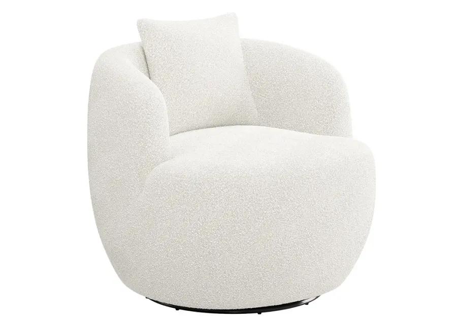 BELLEZE Wide Swivel Barrel Chair, Modern Round Boucle Swivel Armchair Curved Backrest Upholstered 360�Swivel Sofa Accent Chair with Pillow, Comfy Swivel Accent Chair for Living Room -Francisco (White)