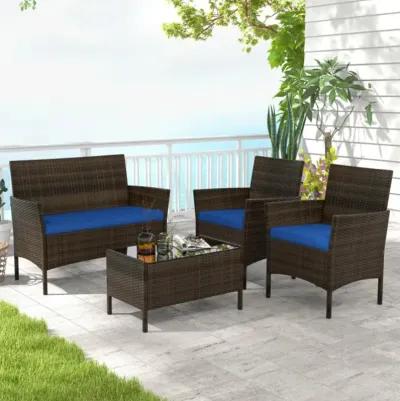 Hivvago 4 Piece Patio Rattan Conversation Set with Cozy Seat Cushions