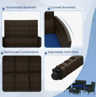 Hivvago 4 Piece Patio Rattan Conversation Set with Cozy Seat Cushions