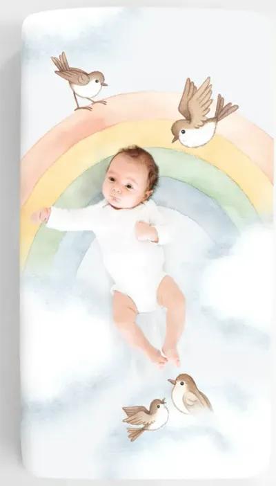 Rainbow and Birds 100% Cotton Fitted Crib Sheet