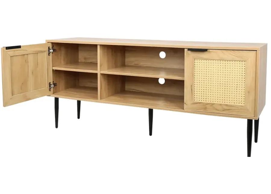 65" TV Stand with Rattan Doors and Shelves