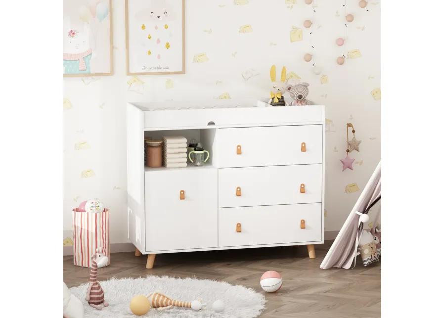 4-Drawer White Wood 44.9 in. W Kids Low Dresser Storage Organizer Cabinet With Changing Table Open Shelf