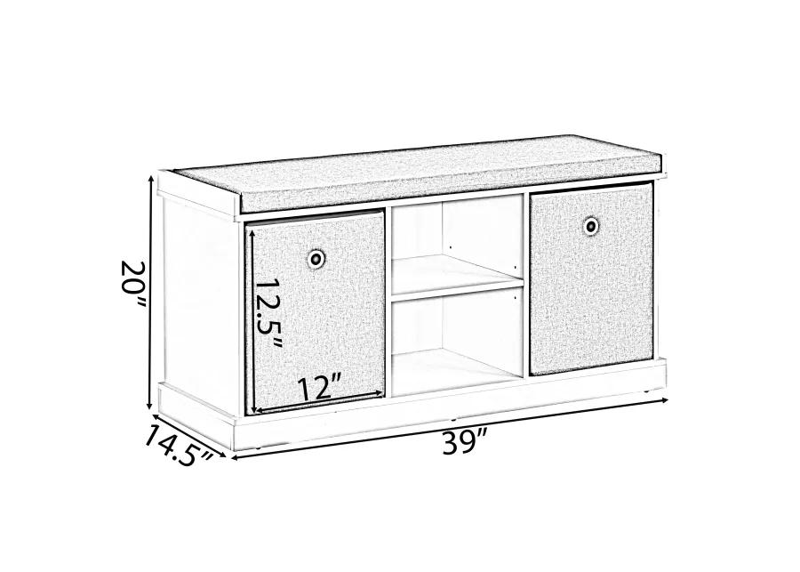 MDF Storage Box Shoe Bench with 2 Shelves, Foldable Baskets and a Gray Cushion, White