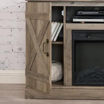 Gray Wash Farmhouse TV Stand with Electric Fireplace