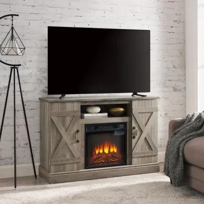 Gray Wash Farmhouse TV Stand with Electric Fireplace