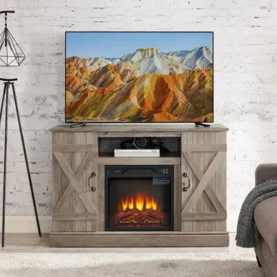 Gray Wash Farmhouse TV Stand with Electric Fireplace