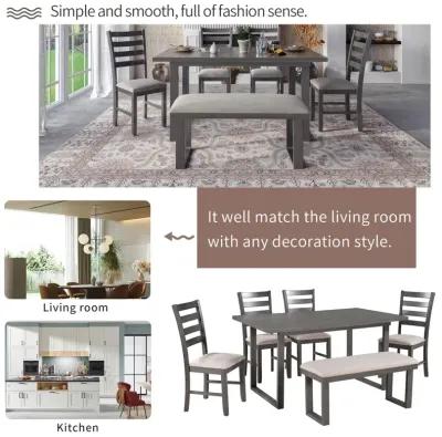 Solid Wood Dining Room Set with Rectangular Table & 4 Chairs with Bench