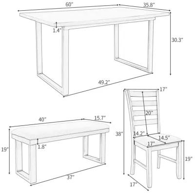 Solid Wood Dining Room Set with Rectangular Table & 4 Chairs with Bench