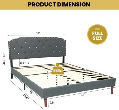 Upholstered Bed Frame with Adjustable Diamond Button Headboard-Full Size