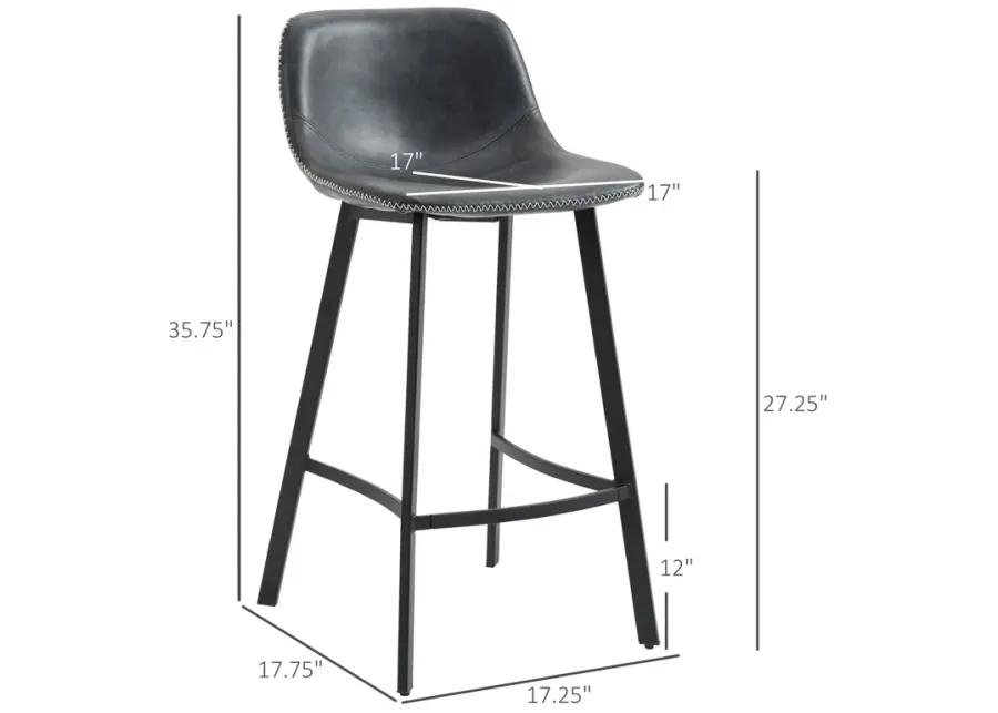 Black Industrial Seating: Set of 4 27.25" Counter Height Stools with Steel Legs