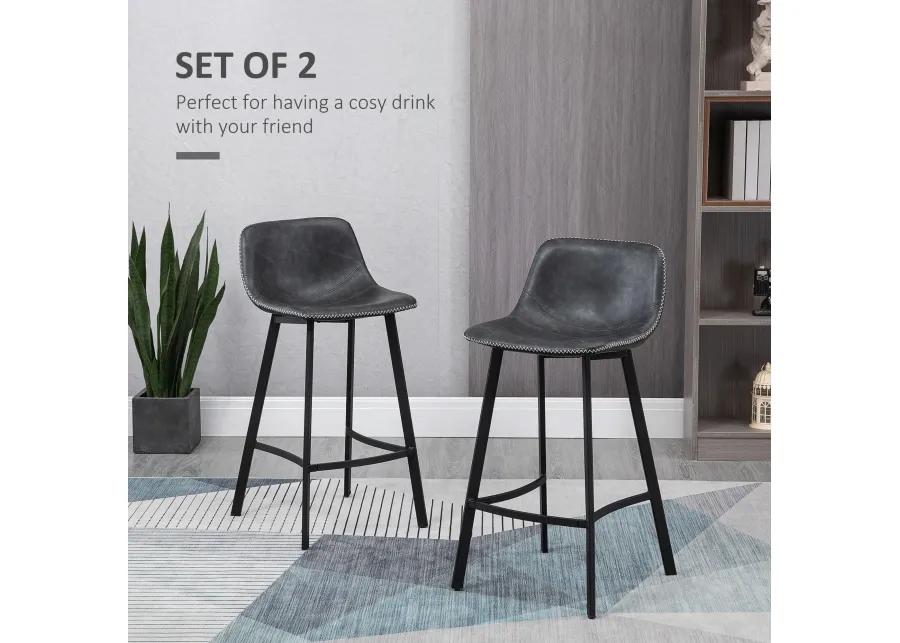 Black Industrial Seating: Set of 4 27.25" Counter Height Stools with Steel Legs