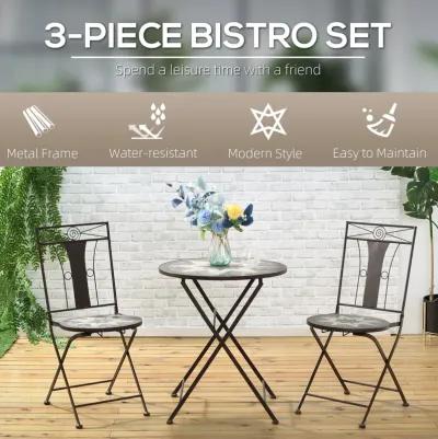 Coffee Outdoor Set: 3-Piece Mosaic Bistro with Folding Chairs