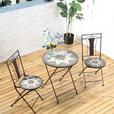 Coffee Outdoor Set: 3-Piece Mosaic Bistro with Folding Chairs