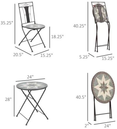 Coffee Outdoor Set: 3-Piece Mosaic Bistro with Folding Chairs