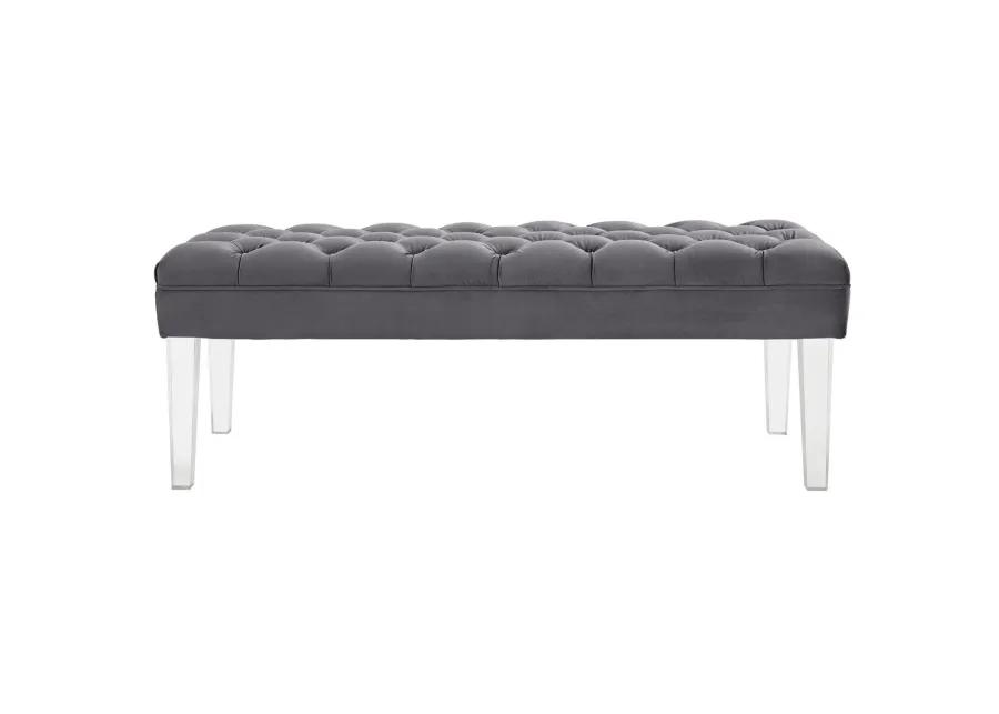 Modway Valet Tufted Button Performance Velvet Upholstered Bedroom Or Entryway Bench with Acrylic Legs in Gray