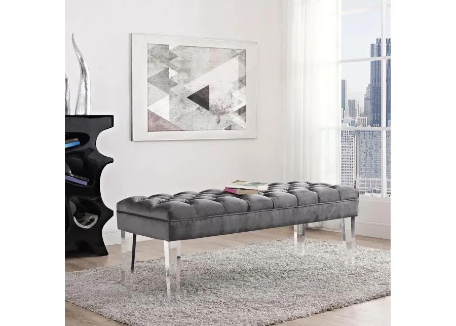 Modway Valet Tufted Button Performance Velvet Upholstered Bedroom Or Entryway Bench with Acrylic Legs in Gray