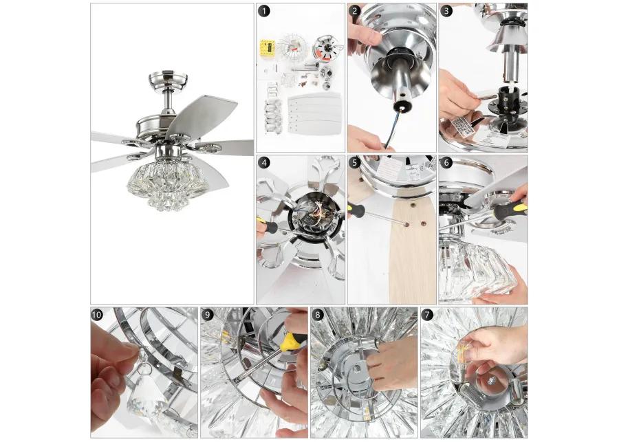 Kate 48" 3-Light Glam Crystal Drum LED Ceiling Fan With Remote, Chrome