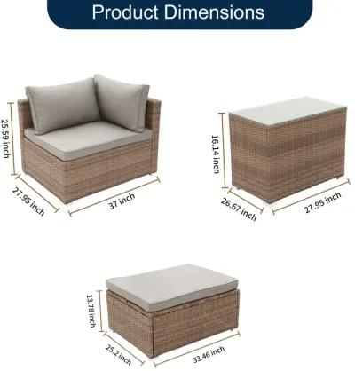 5-Piece Rattan Patio Conversation Set with Cushions