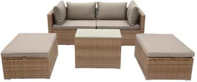 5-Piece Rattan Patio Conversation Set with Cushions