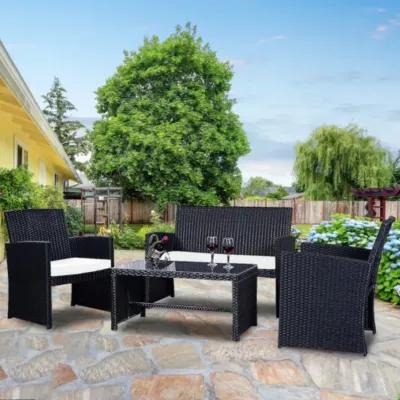 4 pcs Patio Garden Wicker Rattan Cushioned Sofa Set