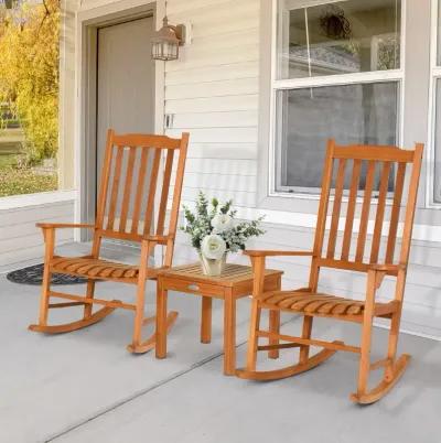 3 Pieces Eucalyptus Rocking Chair Set with Coffee Table