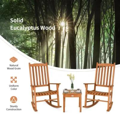 3 Pieces Eucalyptus Rocking Chair Set with Coffee Table