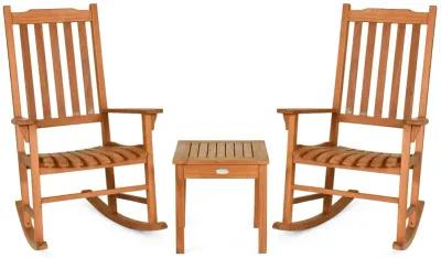 3 Pieces Eucalyptus Rocking Chair Set with Coffee Table