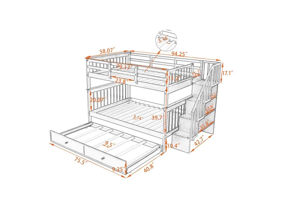 Merax Storage Bunk Bed Trundle Bed with Guard Rail