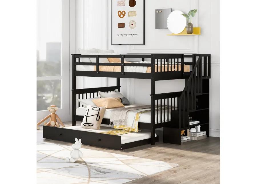 Merax Storage Bunk Bed Trundle Bed with Guard Rail