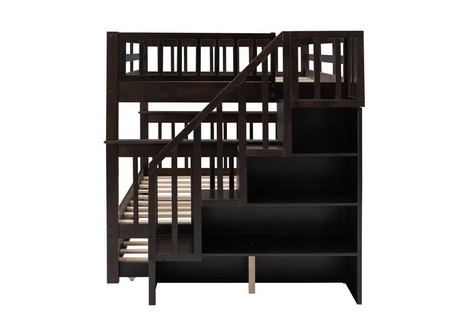 Merax Storage Bunk Bed Trundle Bed with Guard Rail