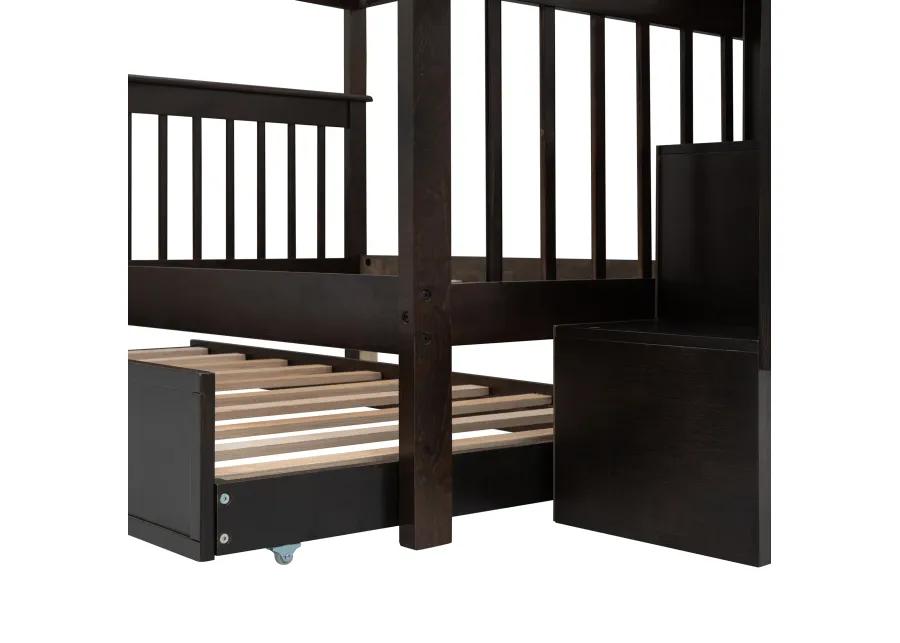 Merax Storage Bunk Bed Trundle Bed with Guard Rail