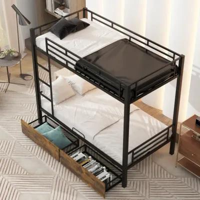 Metal Bunk Bed With Drawers, Twin