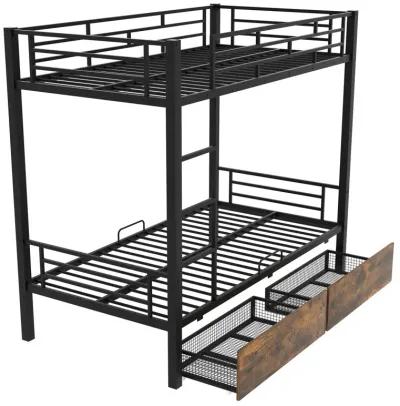 Metal Bunk Bed With Drawers, Twin