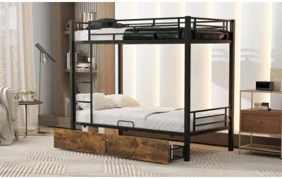 Metal Bunk Bed With Drawers, Twin