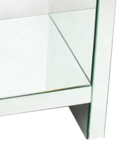 26 Inch Beveled Mirror Chest with 1 Drawer, Silver-Benzara