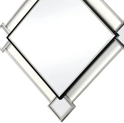 Diamond Shaped Beveled Accent Wall Mirror with Mirror Inserts, Silver-Benzara