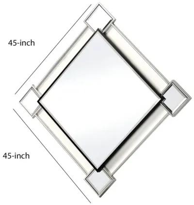 Diamond Shaped Beveled Accent Wall Mirror with Mirror Inserts, Silver-Benzara