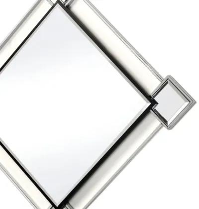 Diamond Shaped Beveled Accent Wall Mirror with Mirror Inserts, Silver-Benzara