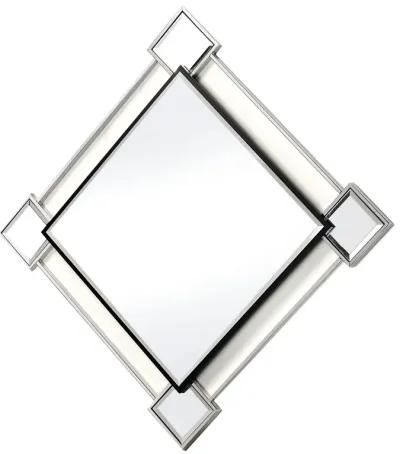 Diamond Shaped Beveled Accent Wall Mirror with Mirror Inserts, Silver-Benzara