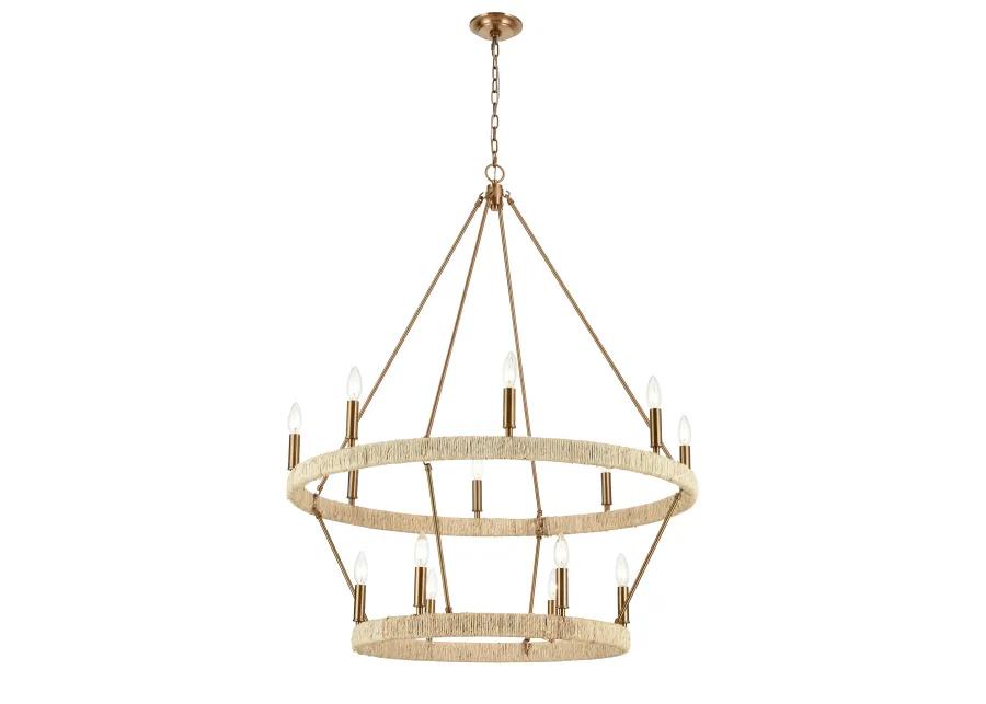 Abaca 36" Wide 14-Light Chandelier in Brass