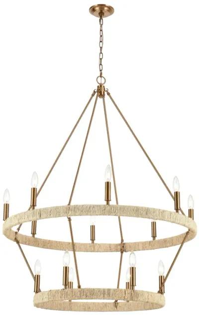 Abaca 36" Wide 14-Light Chandelier in Brass