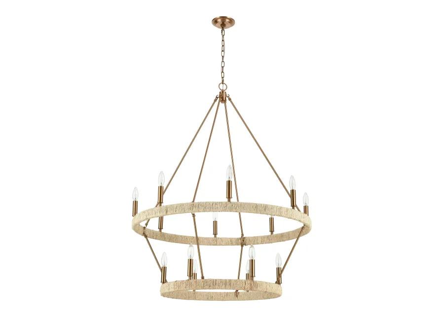 Abaca 36" Wide 14-Light Chandelier in Brass