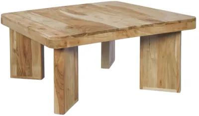 Cascade 32 Inch Coffee Table, Handcrafted Natural Acacia Wood, Square Top with Diagonal Wide Panel Legs