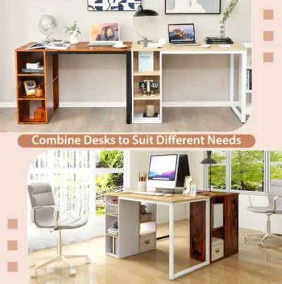 Hivvago Computer Desk with 5 Side Shelves and Metal Frame