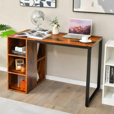 Hivvago Computer Desk with 5 Side Shelves and Metal Frame