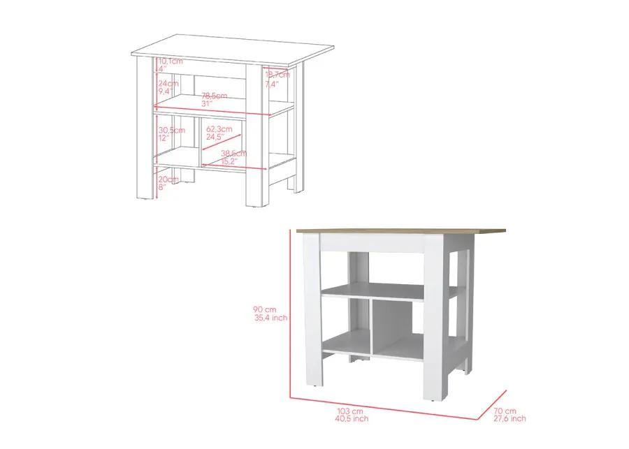 Bowie 2 Piece Kitchen Set, Kitchen Island + Pantry Cabinet, White / Light Oak